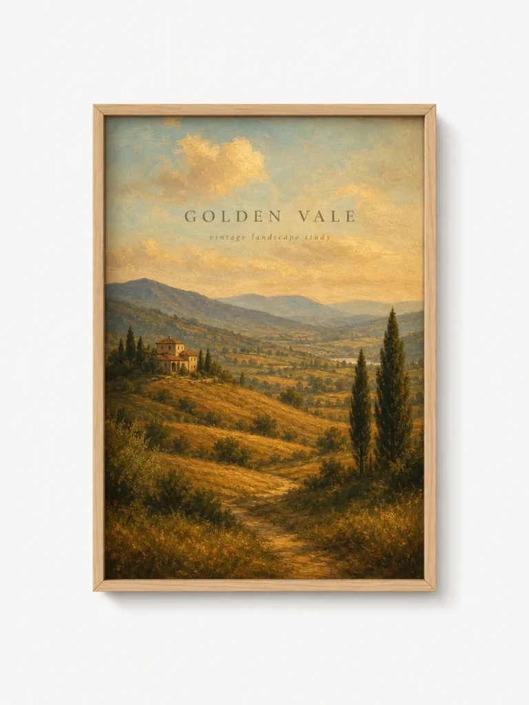Golden Vale Vintage Landscape Poster