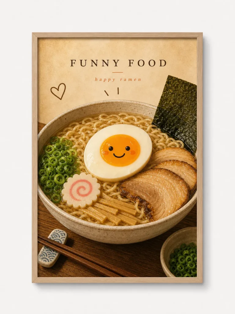 Happy Ramen Funny Food Poster