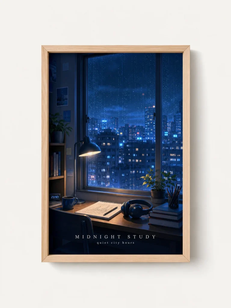 Neon Study Window Anime Poster