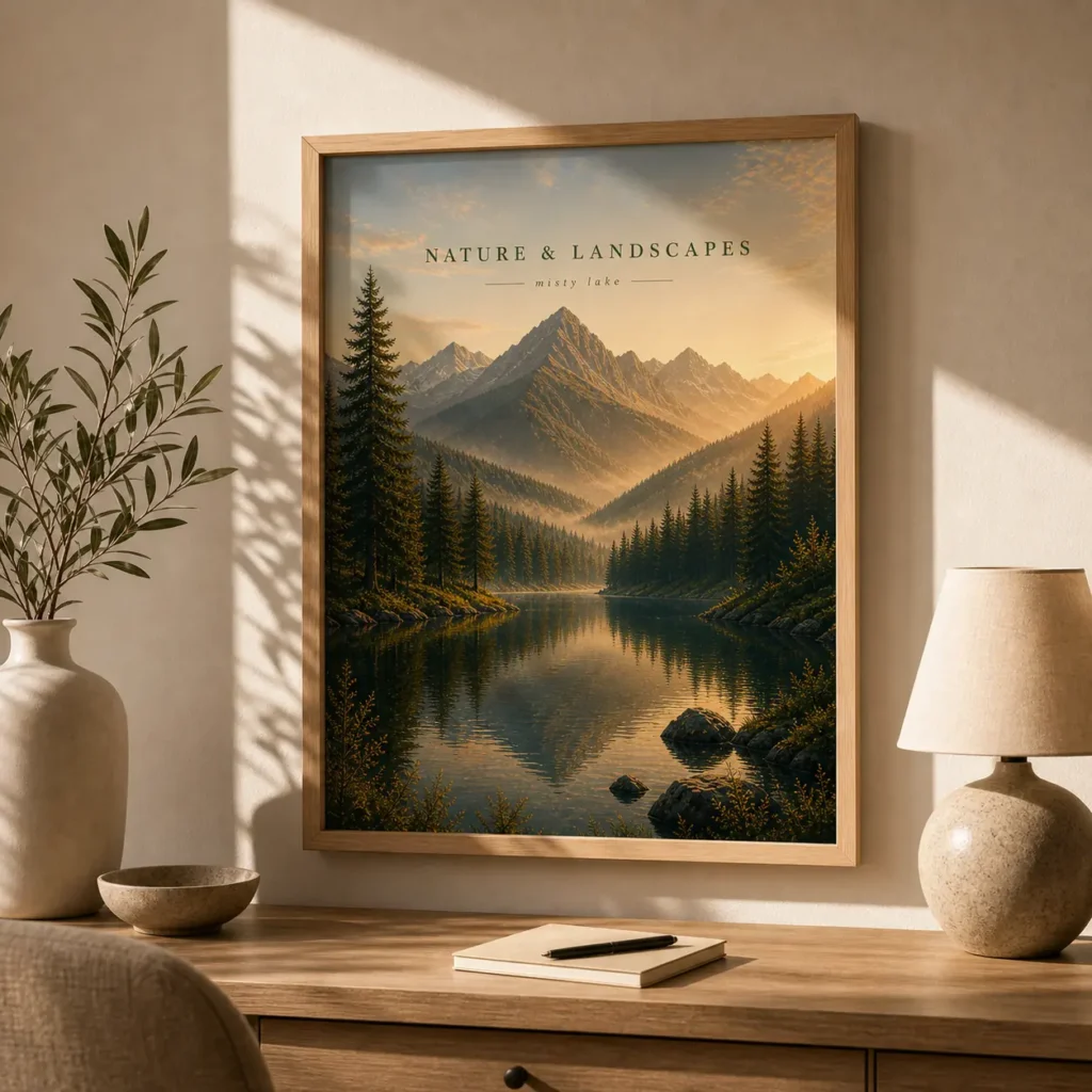 Misty Lake Nature Landscape Poster image 3