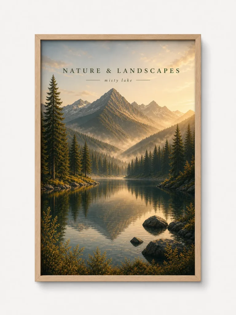 Misty Lake Nature Landscape Poster