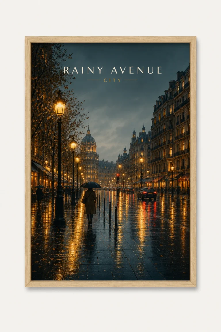 Rainy Avenue City Poster