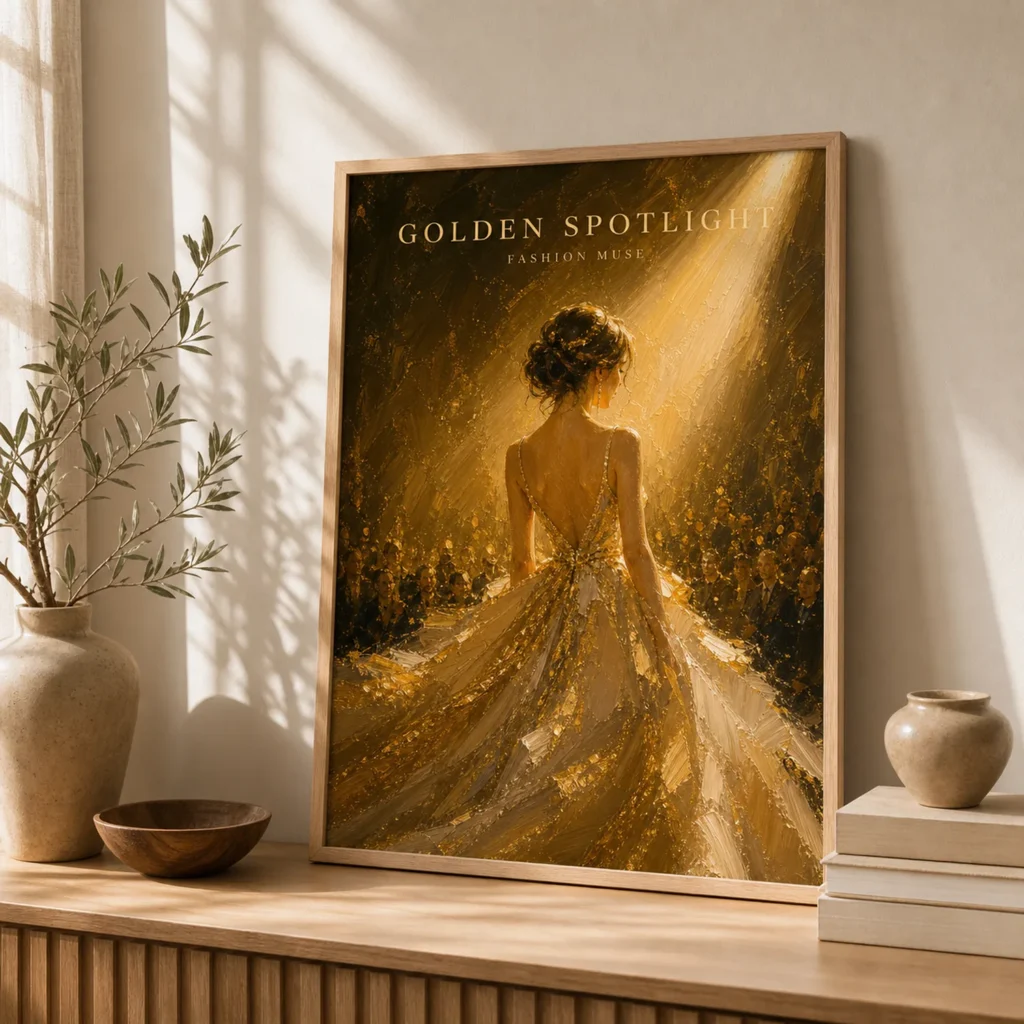 Golden Spotlight Muse Oil Painting Poster image 2