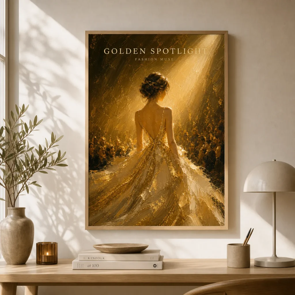 Golden Spotlight Muse Oil Painting Poster image 3