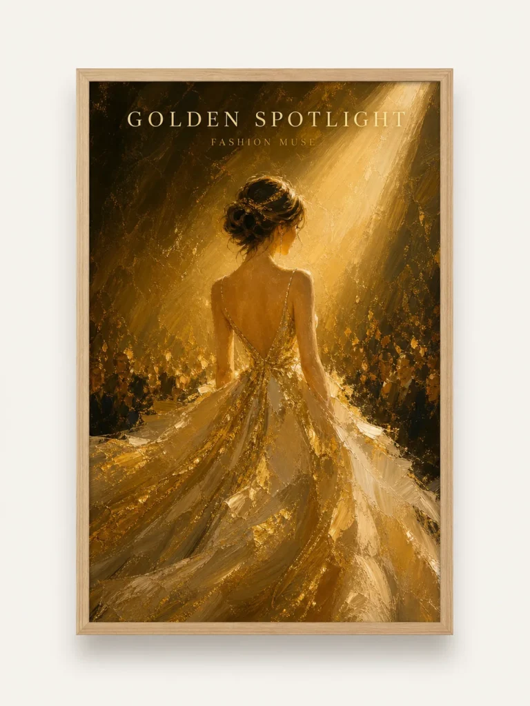 Golden Spotlight Muse Oil Painting Poster