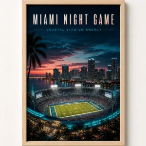 Miami Night Game Stadium Poster